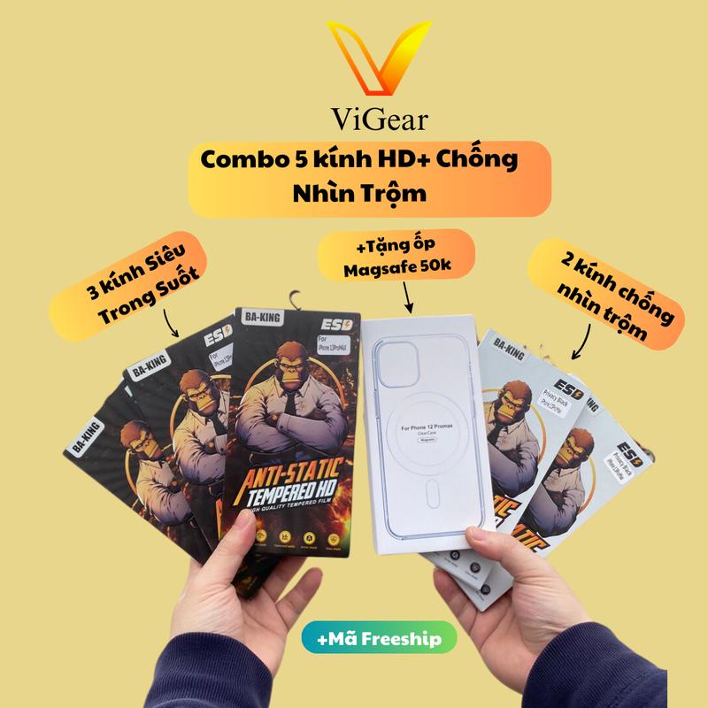  Combo 3 Kính BA-KING phủ nano trong suốt và 2 kính Ba-King chống nhìn trộm bảo vệ màng loa độ cứng 9H siêu mượt - Tặng kèm 1 ốp lphone từ tính hỗ trợ sạc không dây Titan 