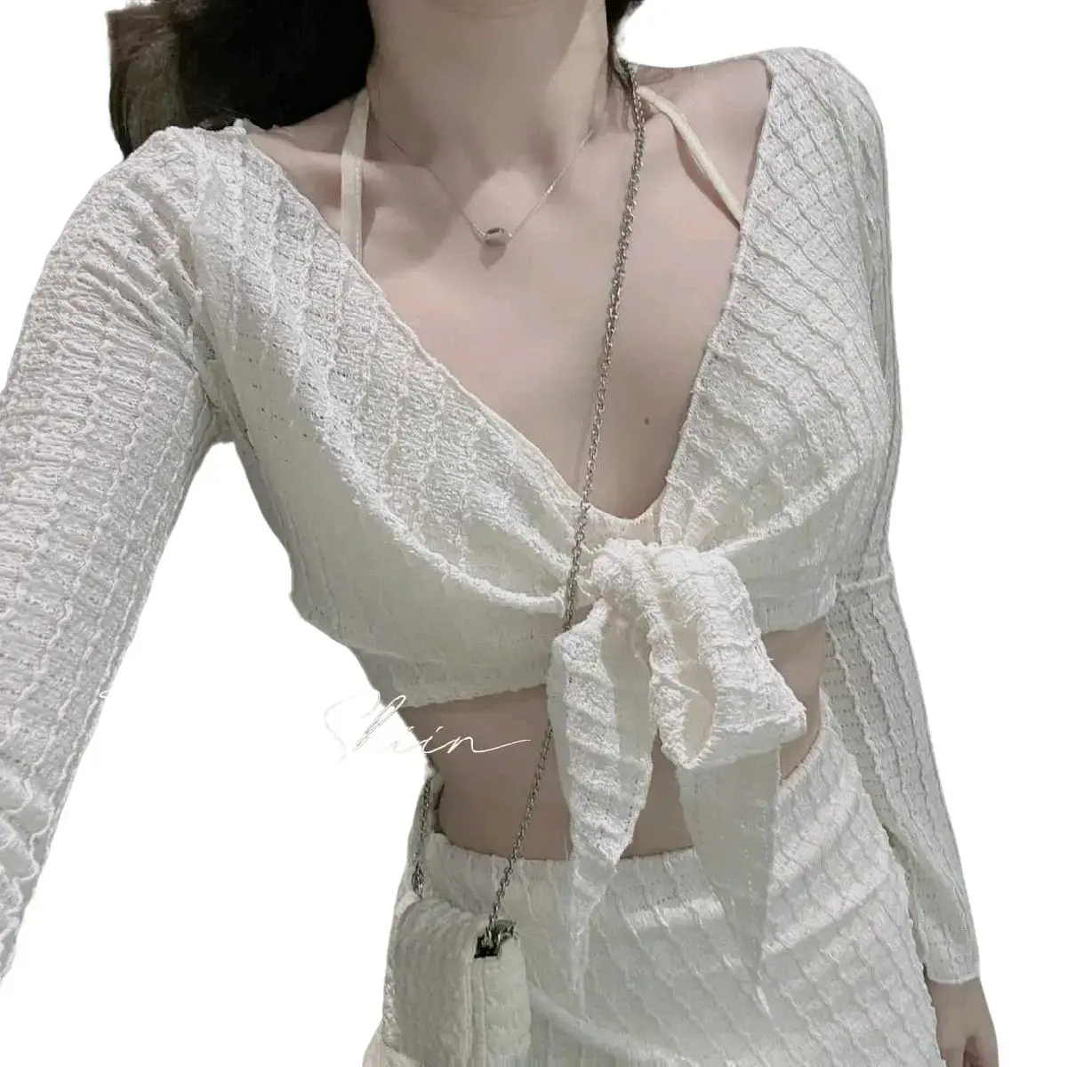 Sét đồ bikini mặc đi biển du lịch sét 3 món Ren lỗ áo Bra có mút dày kèm áo khoác tay dài mix chân váy mini khoe dáng siêu xinh sexy Nữ Women Kem 2 màu cuốn hút
