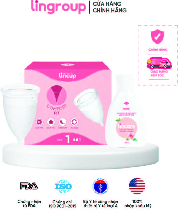 Combo cốc nguyệt san Lincup và dung dịch vệ sinh rửa cốc Lincare Rose (50ml)
