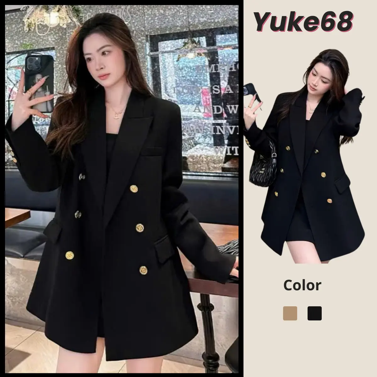 Áo Blazer Nữ YUKE68 Chất Vải Chéo Ý Có Đệm Vai 2 Lớp Hàng Quảng Châu Loại 1 Cao Cấp Style Công Sở - HV20