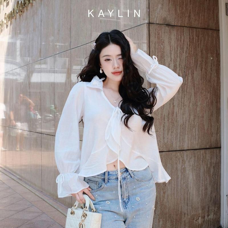  Áo kiểu KAYLIN form sơ mi Babydoll phối hoa chất vải voan tơ phong cách BST Hè 2025 - N2459 Women Shirt 