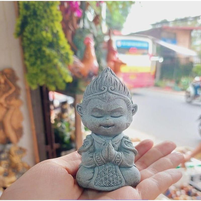 Tượng Tôn Ngộ Không, Sư Quét Lá, Sư Thiền Bái Đá Sa Thạch Trang Trí Tiểu Cảnh, Bonsai, Bàn Trà Decor Decor Phòng Đồng 4