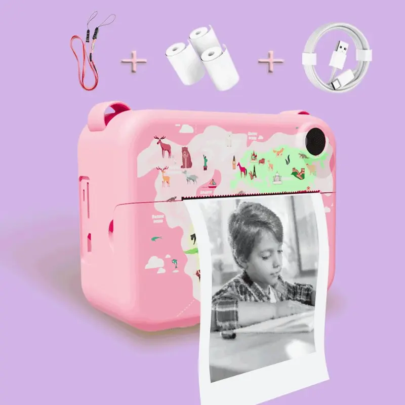Instant Print Camera for Kids, 1 Set Selfie Digital Camera with 3 Rolls Print Paper & Lanyard, High Definition Video Camera, Portable Printer, Kids Toys, Teenage Boy Gift, Thanksgiving Gift Set, Stocking Filler, Valentine's Day Gift, Photographic Kit 4