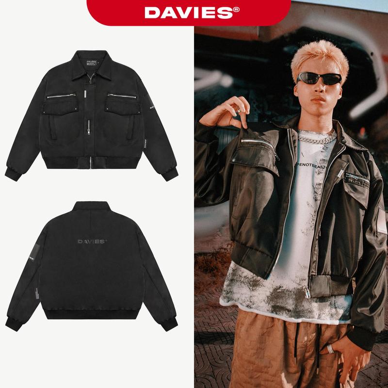 Áo khoác dù croptop nam nữ DAVIES chất liệu dù protex bền và kháng nước màu đen Crop Bomber Jacket Classy | D38-AK3