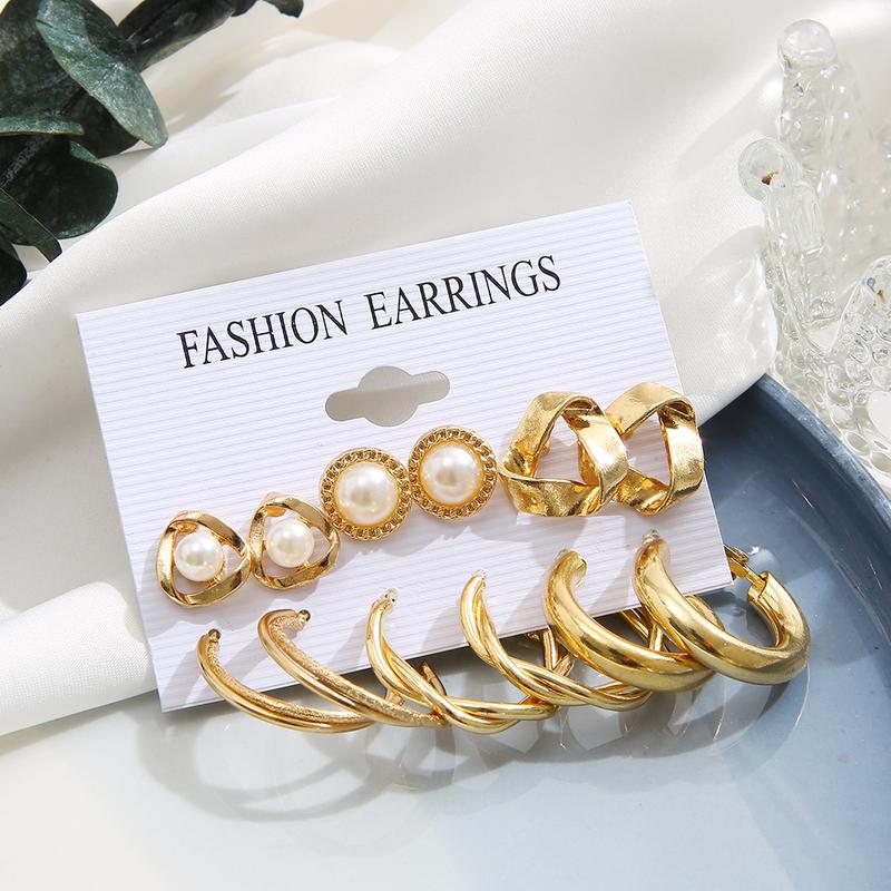 Product Introduction of Hoa Tai Cao Cấp Giá Cả Phải Chăng Thiết Kế Sang Trọng, Bộ Kết Hợp Hoa Tai, 6 Món, Kim Cương Giả Họa Tiết Vàng, Hàng Mới Về Nữ Titan 6