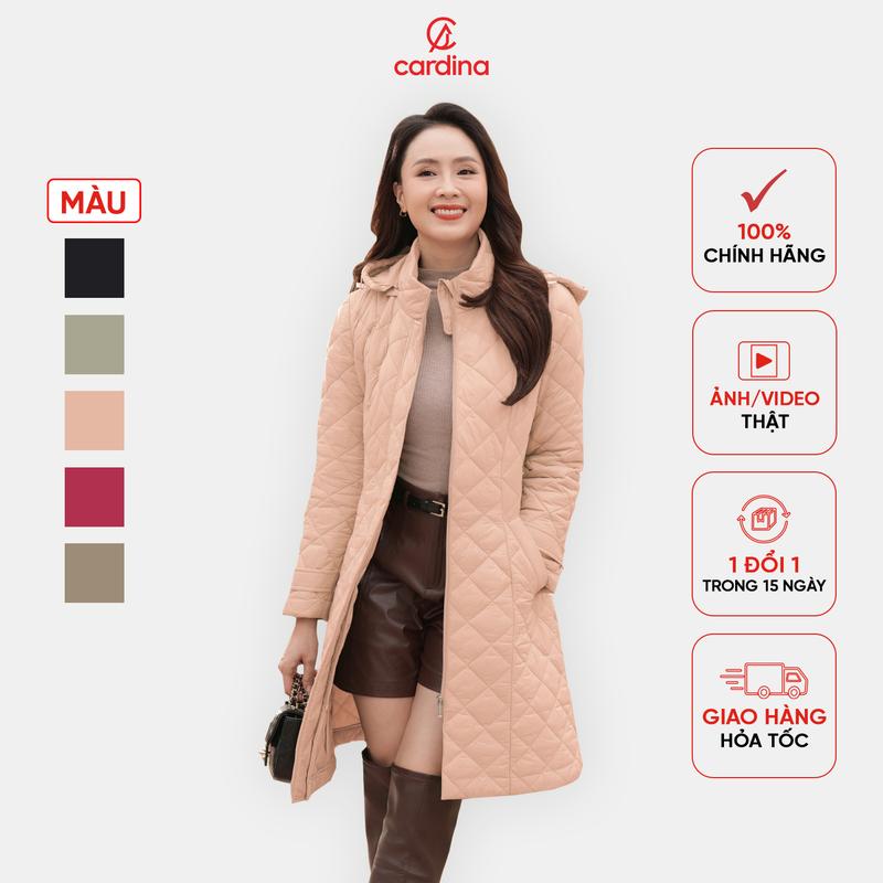 Áo phao nữ CARDINA chất liệu chần trám siêu nhẹ kiểu dáng dài sang trọng trẻ trung giữ ấm tốt Y25 4PDF02