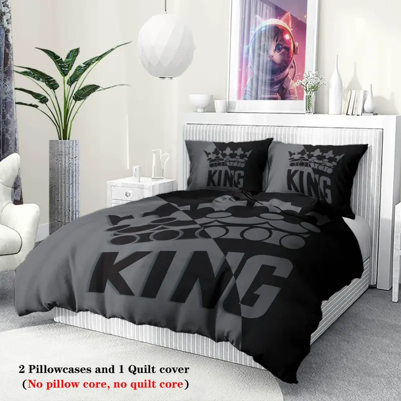 Crown Letter Print Bedding Set, 3 Counts/set Including 1 Duvet Cover & 2 Pillowcase, Soft Comfortable Bedding Set for Home Bedroom 7