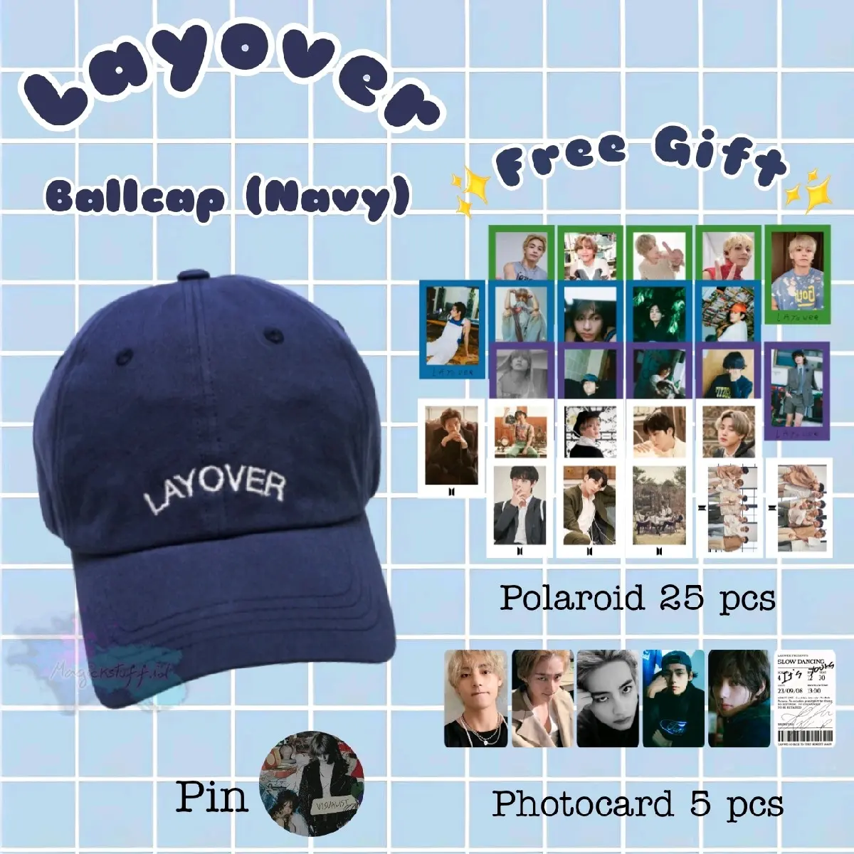 Layover Ballcap Navy Unoff / Topi Layover V Taehyung / Topi K-Pop