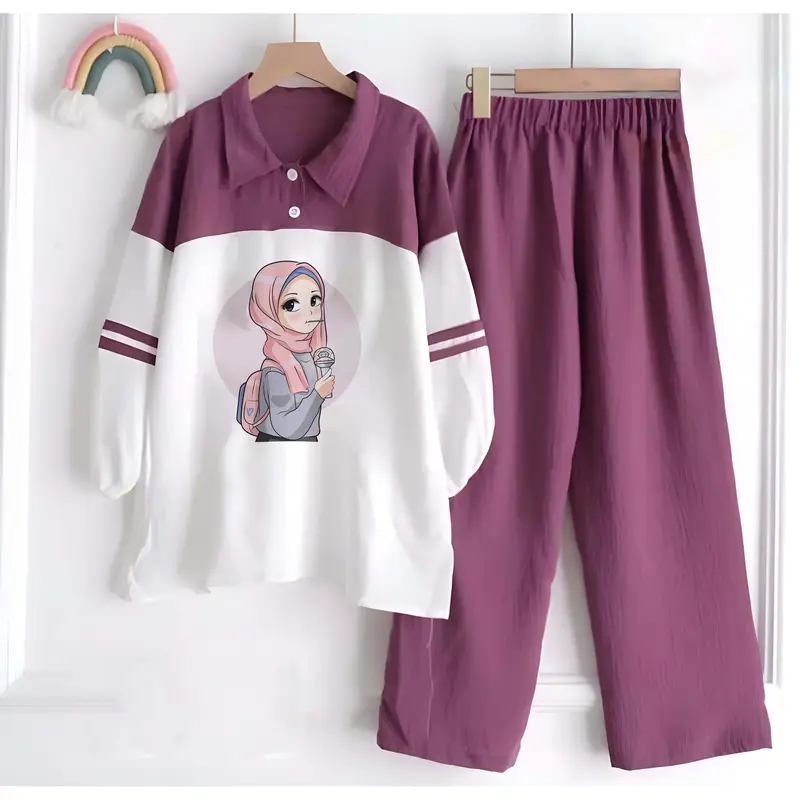 SET ANAK PEREMPUAN BAHAN CRINKLE AIRFLOW 1-12 TAHUN Lengan panjang Parsel set celana 4