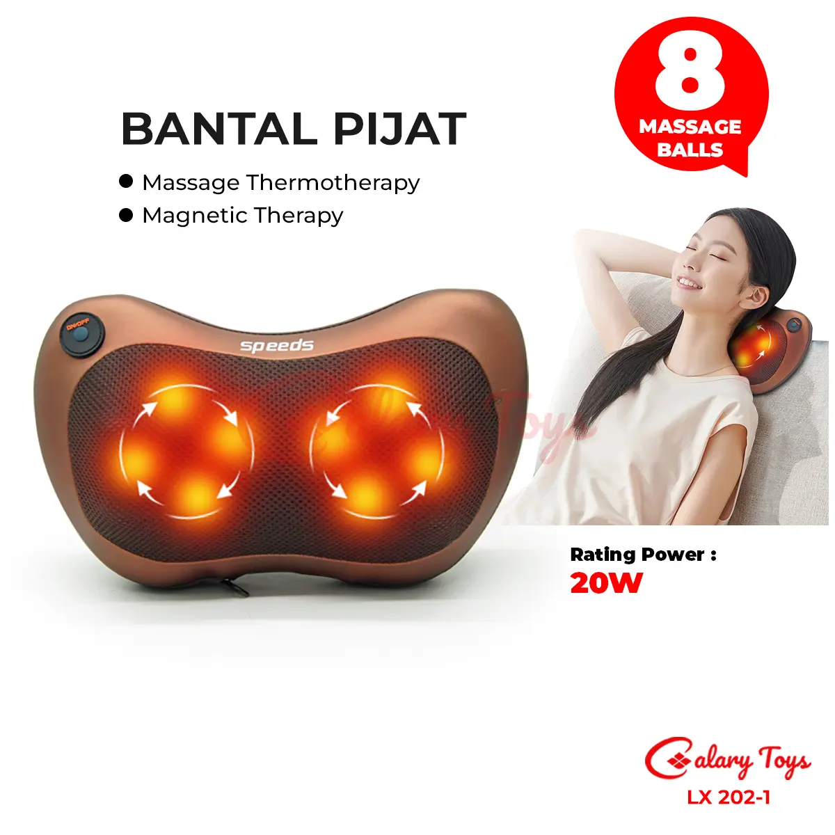 SPEEDS Bantal Relaksasi 8 Bola Massage Pillow Bantal Massage Getar Terapi Leher Punggung Portable Car And Home 202-1