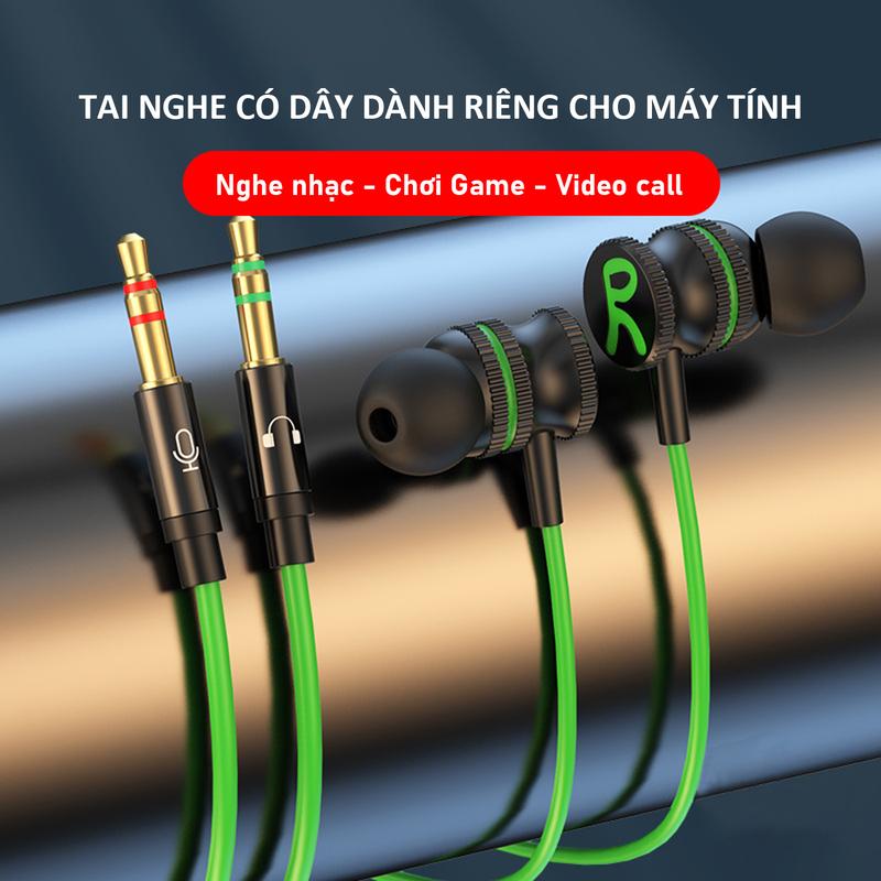 Tai nghe gaming PC-Y7 có dây in ear dây dài 2,5m jack cắm đôi 3.5mm có míc đàm thoại khi chơi game