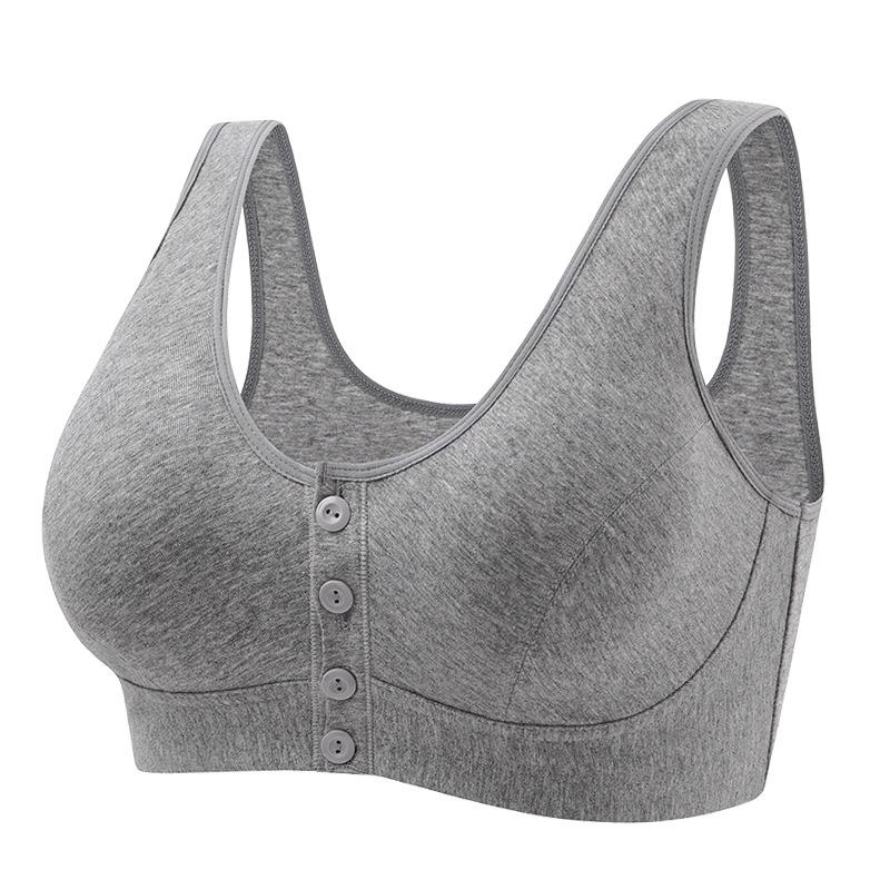 Solid color front button bra, insertable piece, button bra, soft cotton plus size vest style bra, women's middle-aged and elderly bra 6