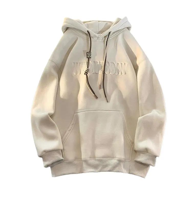 Nam Nữ From Rộng  WEDNESDAY Áo  Nỉ Bông In Nổi Chất Liệu Vải Nỉ Bông Cao Cấp Dày Dặn Mềm Mịn Menswear Tay Dài Cotton Top Dài Tay Đen   &  len Jean Dệt Hoodie hoodie  nam