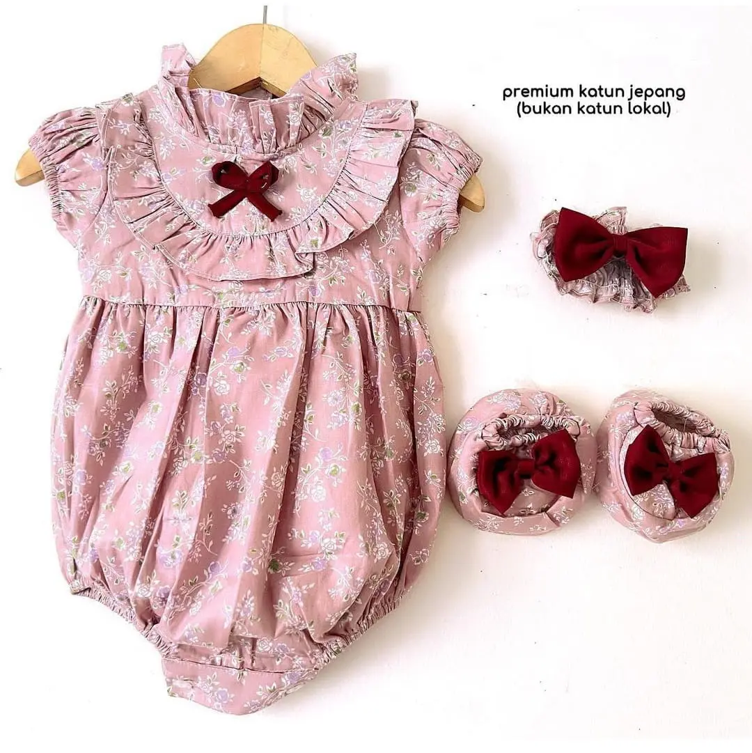 Setelan Baju Jumper Anak Bayi Perempuan Lucu Usia 0-12 Bulan Pakaian Baby Girl Newborn Kekinian Pergi Jalan FANIA SET + Sepatu + Bandana