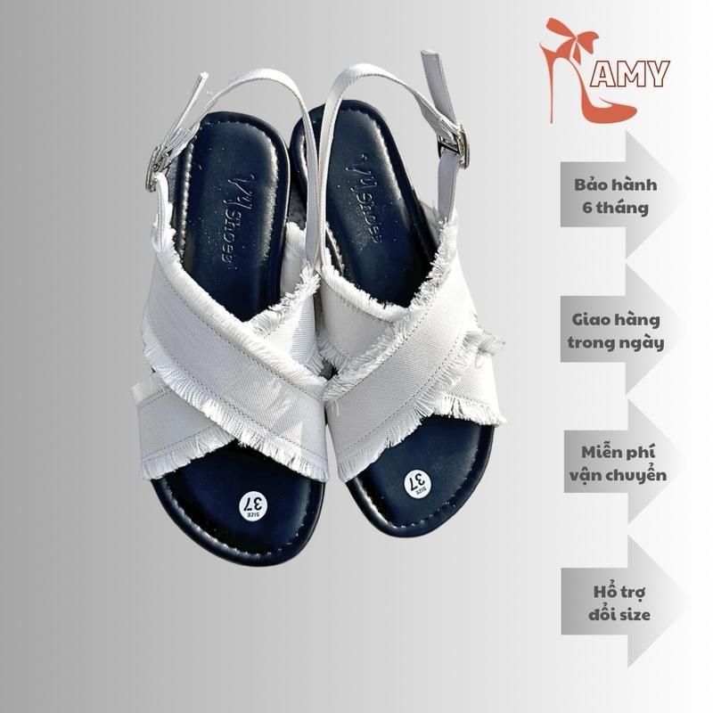 Dép sandanl tua rua nữ bản chéo mũi tròn mã 414 đế chống trơn trượt DéP Sandal Shoes GiàY Nhung giày cao Đồng Jeangiay 7 phan caogotnu