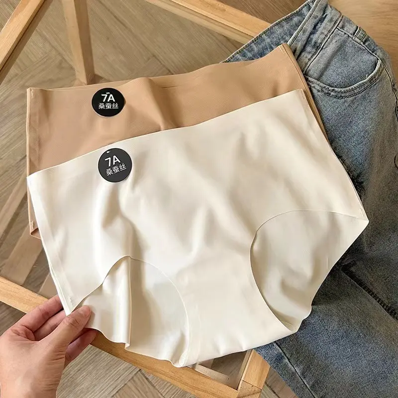 Women's Seamless Panties 7A Mulberry Silk Underpants Women's Solid Color Panties Women's High Stretc Mid-waist Moisturizing Pants Comfortable Skin-friendly High-elastic Girls' Briefs