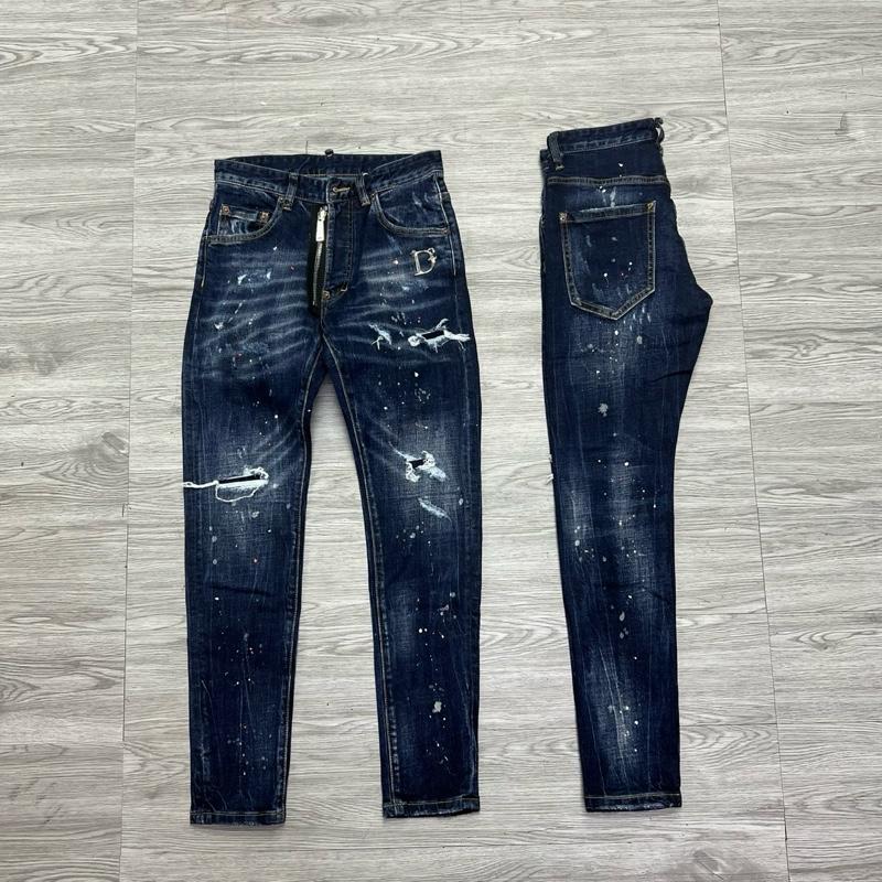 QUẦN JEAN NAM MÃ D2-19 XANH RÁCH KHOÁ LỆCH VẨY SƠN 4 CÚC , BÒ DÀI CAO CẤP , CO DÃN , PHOM ÔM CHÂN D-S-Q ,  Có Túi