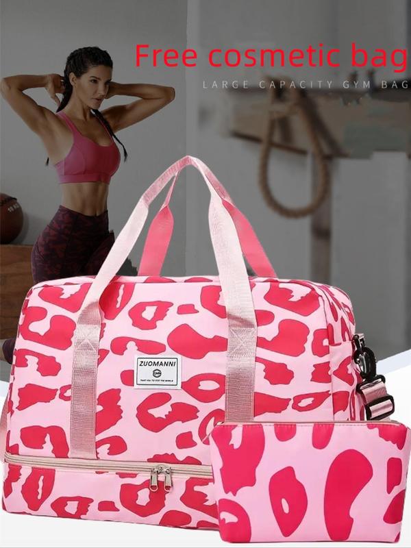 Leopard Pattern Zipper Carrier Travel Bag Set, Fashionable Leopard Print Duffle Bag, Durable Waterproof Travel Bag for Women & Girls 3