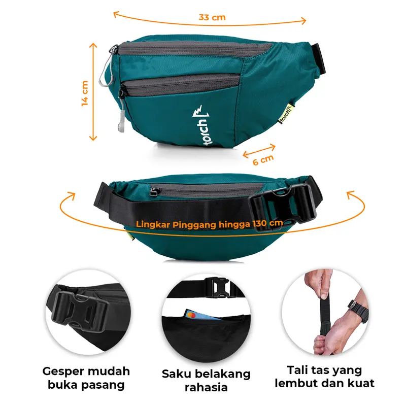 TORCH Tangerang Hamura Tas Pinggang Selempang Ringan Anti Air Pria Wanita - Waist bag Sling bag Cross Body Bag Waterproof 6