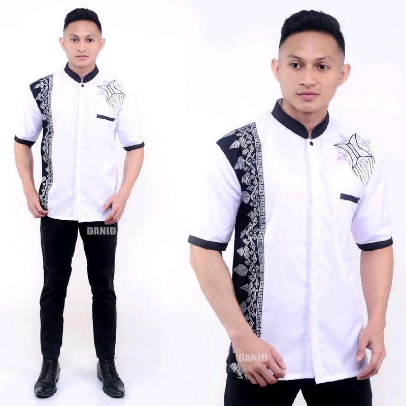 BAJU KOKO PRIA BORDIR PUTIH LENGAN PENDEK TERBARU TH 2023 Katun muslim formal muda dewasa Motif Kurta 4