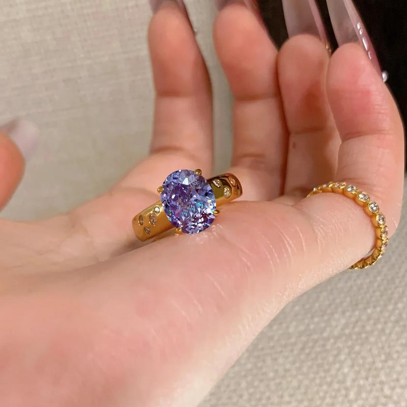 Product Introduction of Vintage Retro Nine Purple Fire Ring Light Luxury Retro Purple Qi Donglai Pigeon Egg High Carbon Diamond Ring for Women 1