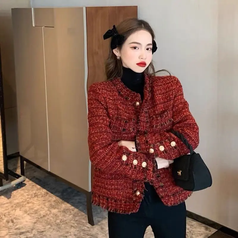 store_xo - Korean Blazer Tweed Red Maroon (S-M-L-XL) Premium Full Furing Wanita Atasan Panjang 2
