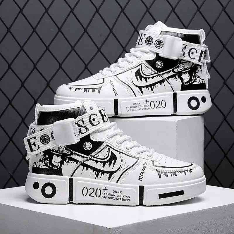 New Young Fashion Men Sneaker Shoes High Cut Quality Anime ONE PIECE Luffy Handsome Classic Sports shoes Casual shoes Running shoes Men's  shoes women's shoes