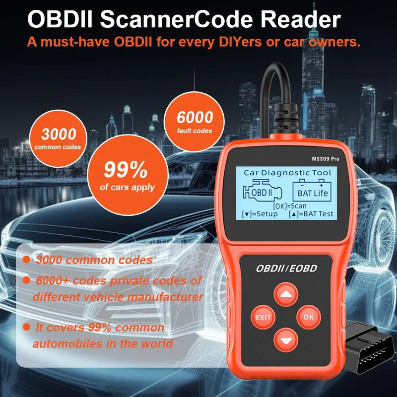 OBD2 Scanner, Car Diagnostic Tool, OBD2 Scanner Live Data Code Reader, Check Engine System Multi-language Battery Tester 2