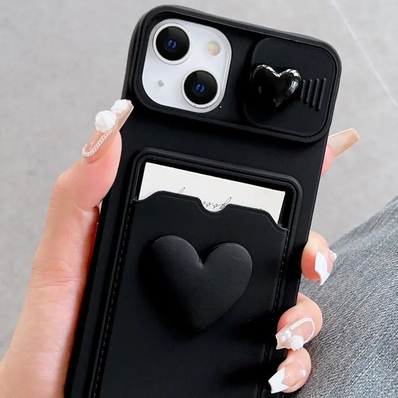 Heart Pattern Phone Case with Card Slot, Shockproof Phone Protective Cover, Phone Accessory Compatible with iPhone 15 14 13 12 11 Pro Max, Casing 4