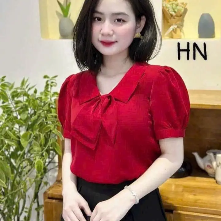 Áo công sở A203 thắt nơ nữ tính, đa dạng về kiểu dáng và size, chất lượng cao - Women, Top