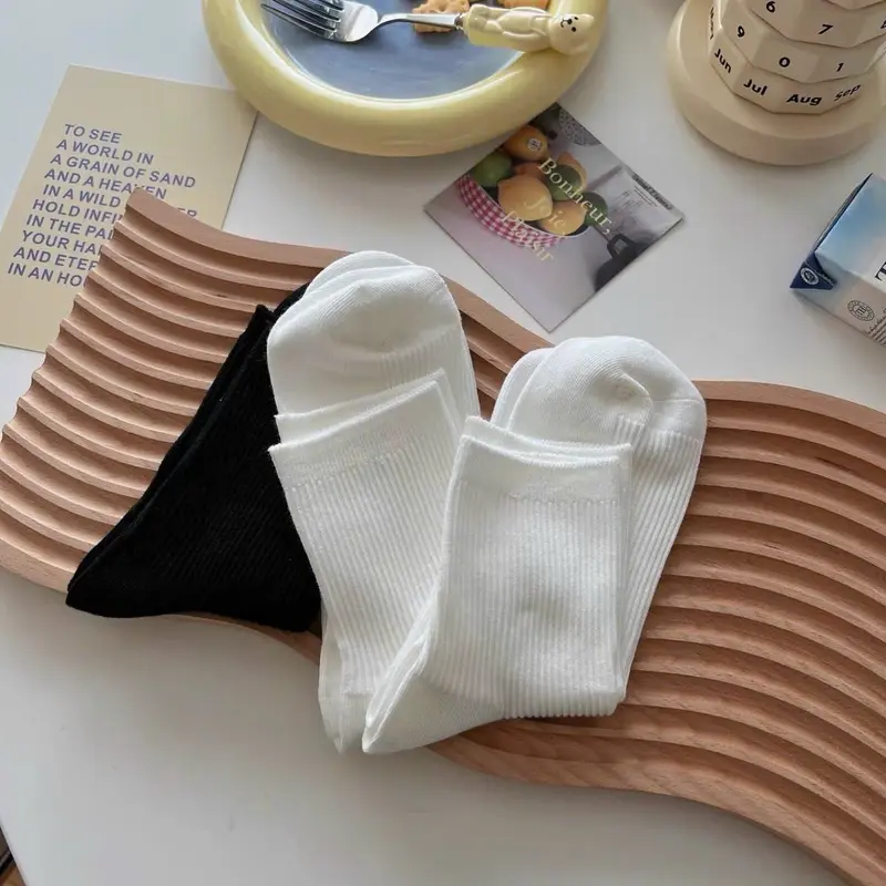 Set 5 đôi Tất cao cổ nữ phong cách Vintage Hàn Quốc, vớ nhún cao cổ nữ nhiều màu chất cotton mềm mịn HQ 3