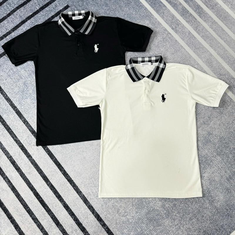Áo thun nam cổ trụ tay ngắn phối viền cổ màu đen thêu logo Ngựa vải dày dặn mặt thoáng mát Menswear Top Polo Có Cổ