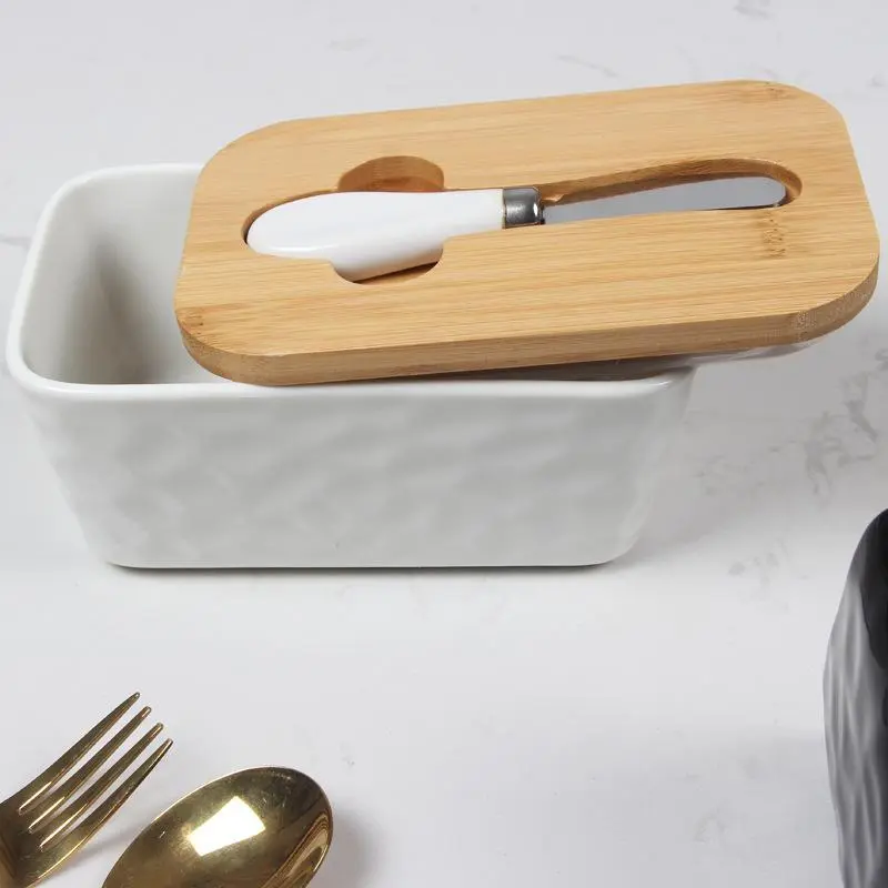 Ceramic Butter Dish with Lid, 2 Counts/set Butter Storage Box with Knife, Butter Keeper Container for Home Kitchen Dining Room