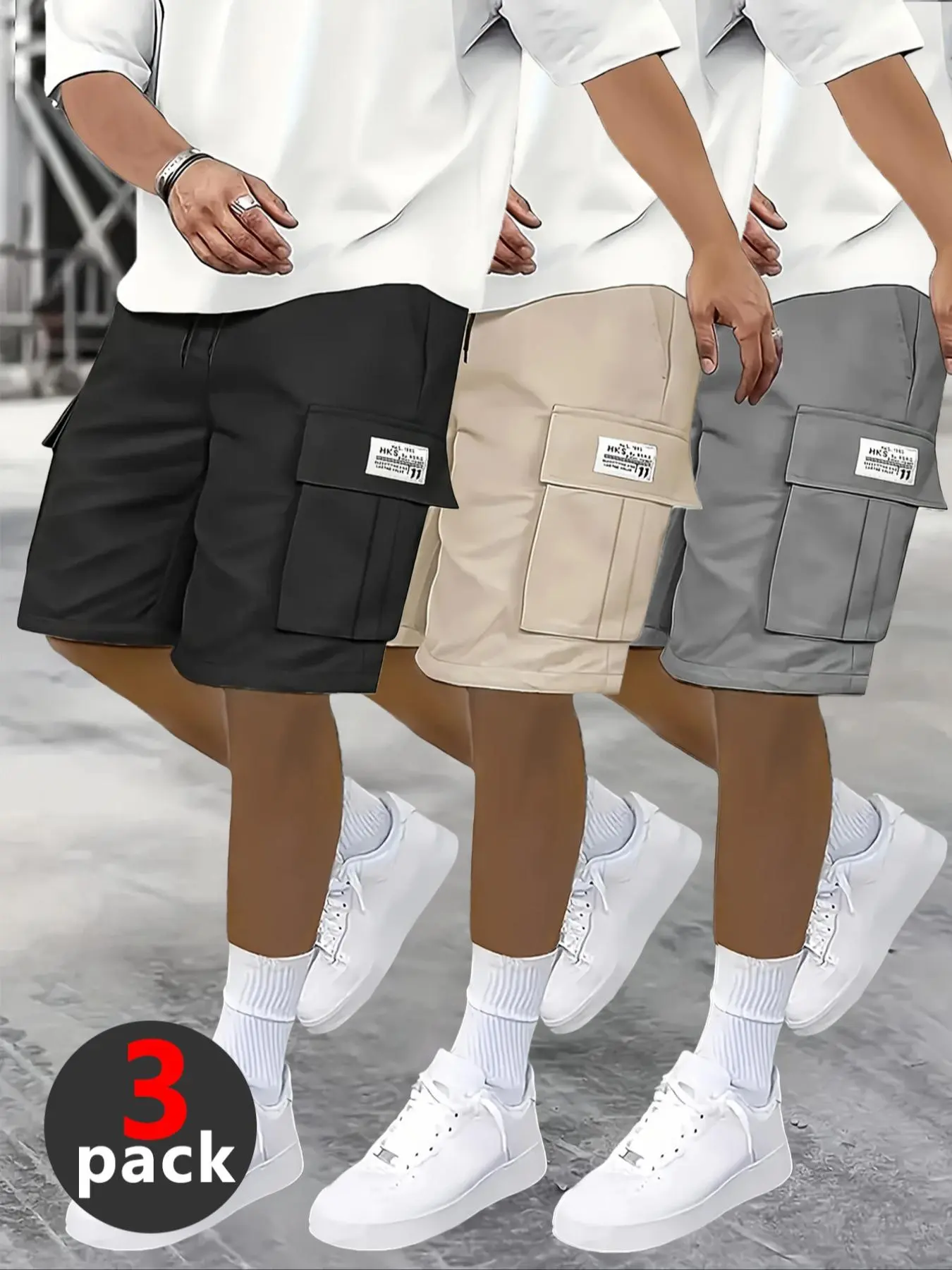 Men's Letter Patched Drawstring Waist Cargo Shorts, Regular Fit Casual Pocket Shorts for Summer, Men's Bottoms for Daily Wear