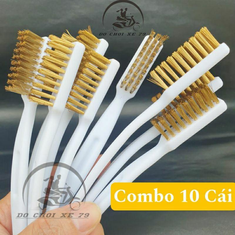  COMBO 10 Bàn Chải Sợi Đồng Cán Nhựa Chà Cọ Bề Mặt Kim Loại Vệ Sinh Máy Móc Bảng Mạch Điện Tử 
