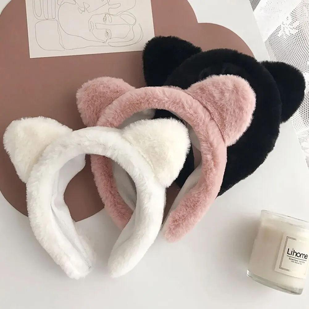Women Cute Broad Edge Plush Leopard Cat Ears Hair Hoop Hair Band Girl Cute Plush Hair Accessories #432094