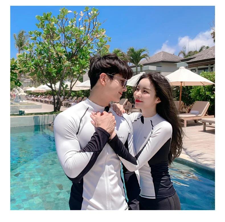 Product Introduction of Long Sleeve Rash Guards Swimwear Women 2024 Patchwork Couple Two-Piece Swimsuit Men Surfing Swimming Suit Beach Diving Bath Suit 34