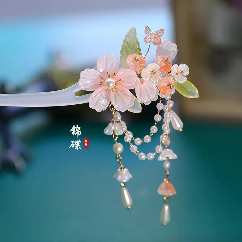 Kẹp Tóc cổ Trang, Mengxuan, Kẹp Tóc Đầu, Kẹp Tóc Thủy Tinh, Thiết Kế Hoa Đào Đơn Giản, Thanh Lịch, Phụ Kiện Sườn Xám, Hàng Mới Về Năm 2023, Chính Hãng 3