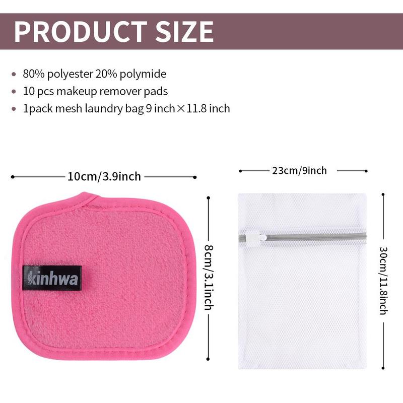 Reusable Makeup Remover Cloth, 10pcs/set Makeup Remover Towel, Microfiber Face Washcloth, Facial Cleansing Tool for Home & Travel, Clean Skin Club Face Towels, Skin Care Products, Skincare Tools, Pink 2