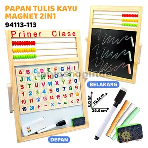 TAIYO Papan Tulis Kayu Magnet Anak 2IN1 White & Black Board Huruf Angka Spidol Kapur Gambar Edukasi