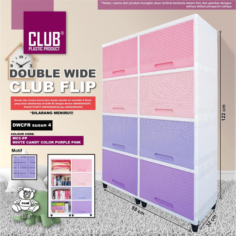 Double Wide Club Flip Susun 4 - Lemari Plastik Lebar Pintu Geser - Lemari Laci Plastik Minimalis - Lemari Penyimpanan Serbaguna - Laci Penyimpanan Serbaguna - Lemari Plastik Multifungsi - Lemari Laci Plastik Club Furniture 5
