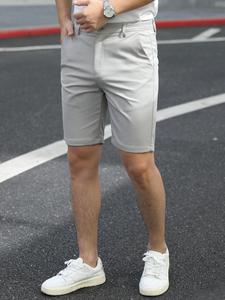 Men's Solid Color Suit Shorts, Slim Casual Comfy Breathable Mid-length Pants for Summer, Fashion Men's Bottoms for Daily Wear