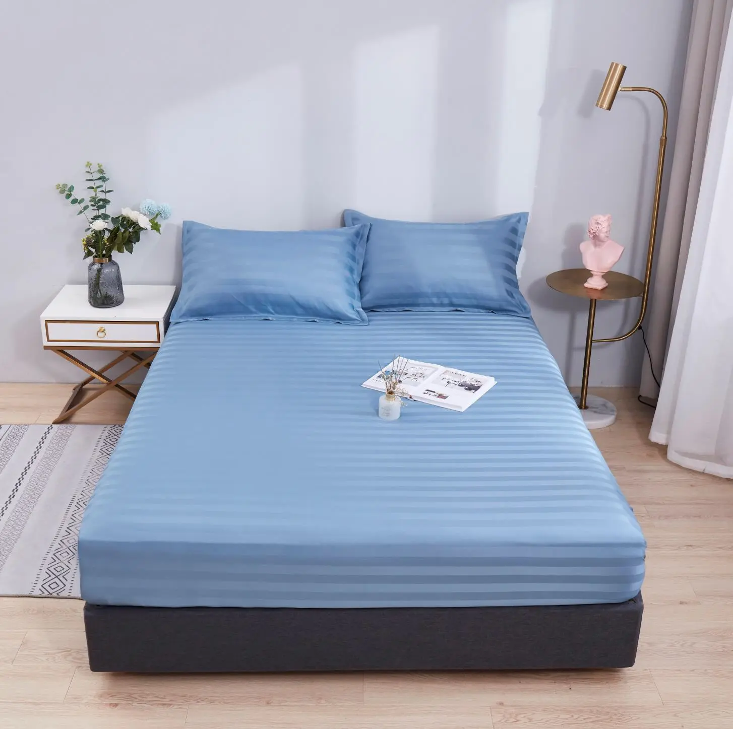 Bộ ga gối cotton 3f MÀU XANH vải mềm mát