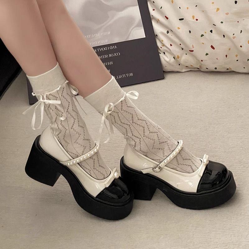 Giày Da, Màu Bạc Đầu Tròn, Đế Dày, Giày Cao gót Nữ, Phong Cách Cổ Điển Giày Mary Jane, Thích Hợp Cho Váy, Bộ Sưu Tập Mùa Hè Mới 2024 Shoes 2