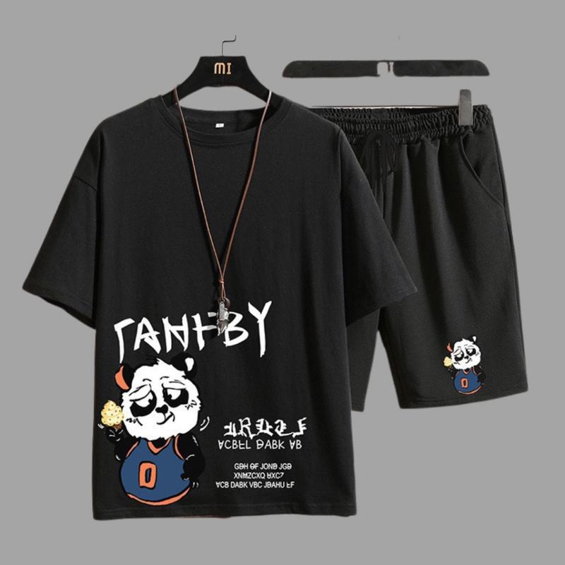 [MÃU MỚI] Bộ Quần Áo Thun Nam Nữ Mùa Hè In Gấu Trúc Phối Quần Short In Chữ Thời Trang 0