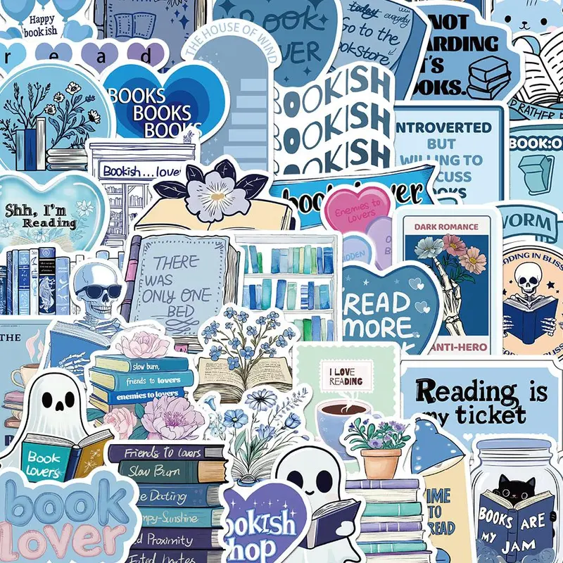 Bookish Sticker, 50pcs/set Creative Book Pattern Sticker, Decorative Sticker for Phone, Notebook, Handbook, DIY Decorative Sticker for Scrapbooking 0