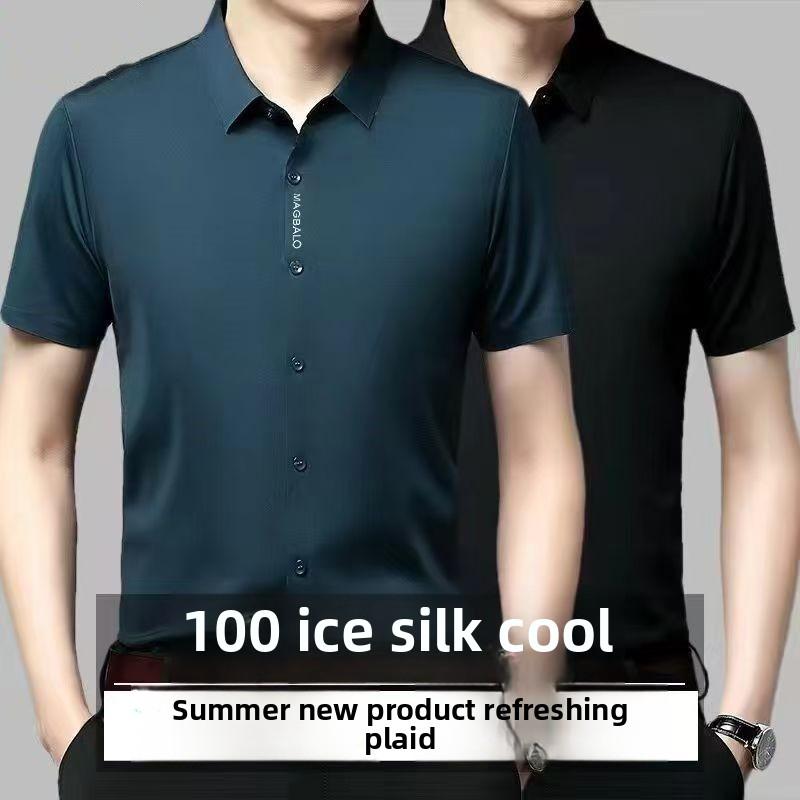 Product Introduction of Premium Men's Ice Silk Short Sleeve Shirt - Stretch & Seamless Business Casual Shirt for Men, Trendy & Breathable Summer Office Wear (2025 New Design) 1