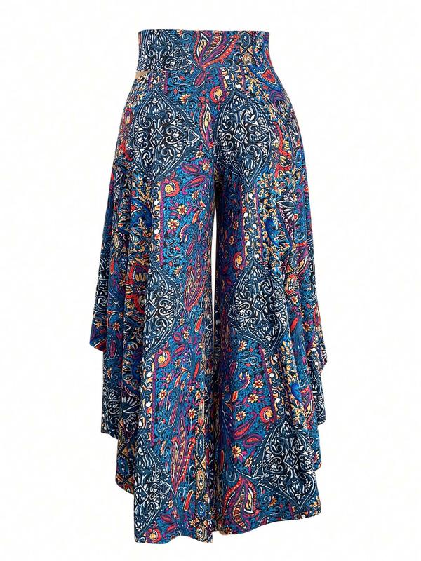 【Plus Size】 Floral Print Pants, Boho Casual Comfy Trousers for Daily Wear, Women's Bottoms for All Seasons, Clothing 7