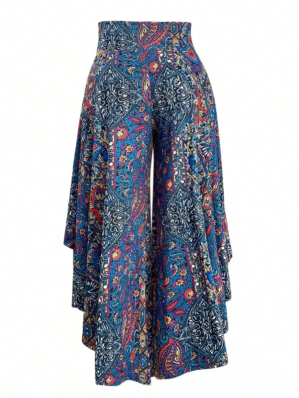 【Plus Size】 Floral Print Pants, Boho Casual Comfy Trousers for Daily Wear, Women's Bottoms for All Seasons, Clothing, Womenswear, Vibrant Pants Women 7