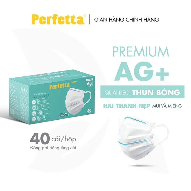 Khẩu Trang Cao Cấp Chính Hãng 3 Lớp Perfetta Premium AG+ (40 cái/hộp)  Phụ Kiện